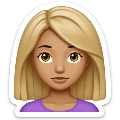 female emoji with tan skin, shoulder-length hair, black eyes sticker