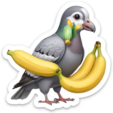 A pigeon holding a banana in his beak sticker