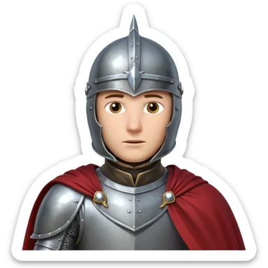 medieval knight horse rider portrait, head and shoulders only, polished steel armor collar, royal cape clasp, helmet partially visible, intense heroic eyes, fantasy medieval vibe, dramatic lighting, 3D cartoon, mobile game icon style, clean background, no text, no watermark
 sticker