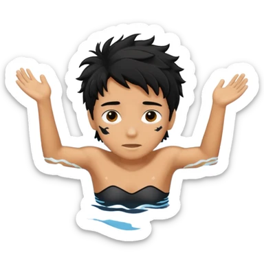 Lifeguard tanned skin Teenager with Black messy hair swimming to rescue someone sticker