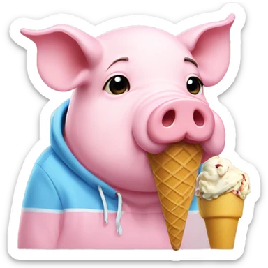 JUMBO PIG PINK PASTEL WEARING HODDIE BLUE MIX YELLOW AND eating ice cream sticker