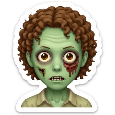 Zombie with lil bit curly medium brown hair sticker