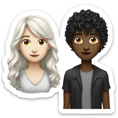 realistic teenager with white skin .  he has very black and wavy hair.  He has bangs to the right, his eyes are black, he is tall, he has an elongated neck and head sticker