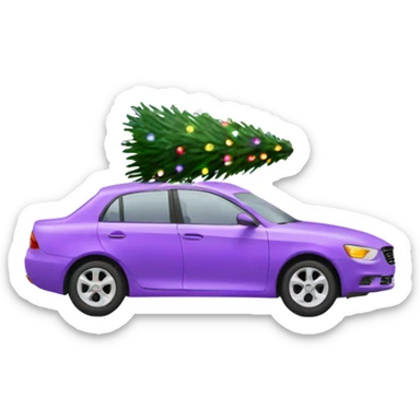 Christmas light purple car with Christmas tree sticker