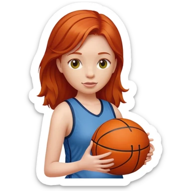 Redheaded girl with a basketball positioned like the pregnant woman emoji, but with a basketball instead of a belly sticker