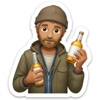 Homeless guy on road holding a alcohol bottle sticker