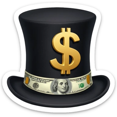 top hat with "$" print sticker
