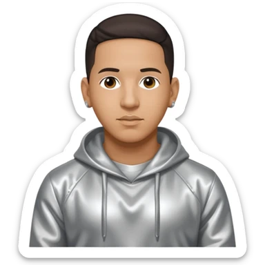Daddy Yankee with dark brown hair, silver outfit sticker