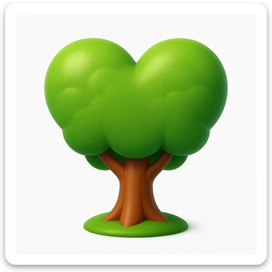 Recreate the tree with a heart-shaped canopy and overall shape as shown in the reference image, but in a 3D emoji style. The style should mimic Microsoft style 3D fluent emojis with smooth, rounded shapes and vibrant colors. sticker