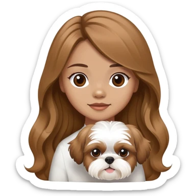 long wavy light brown hair girl with one white and brown shih tzu sticker