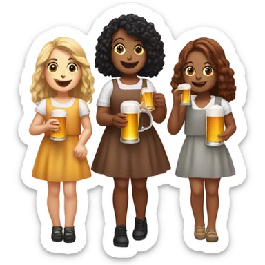 Five girls drinking pints of beer and eating sausage sticker
