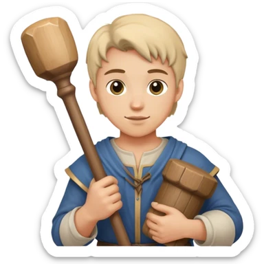 young sculptor apprentice medieval age with mallet sticker