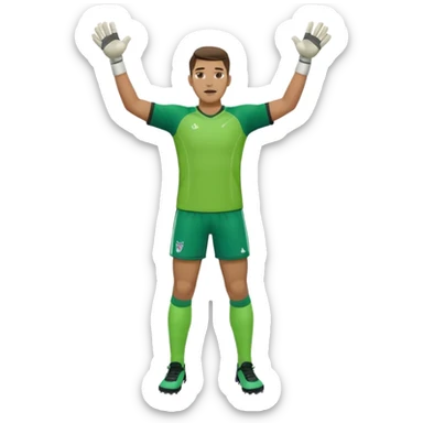goalkeeper, standing, wearing a green shirt, shorts, socks and football trainers, with arms raised sticker