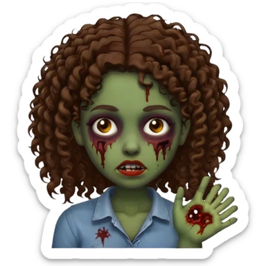Brown girl with curly brunette hair being a zombie sticker