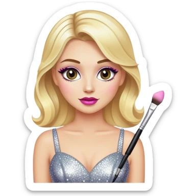 blonde makeup artist, sparkly dress sticker