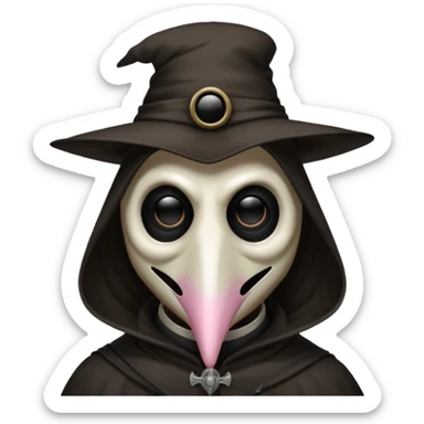 SCP-049 as a cursed emoji, unsettling, plague doctor mask, dark aura, creepy expression, horror vibe sticker
