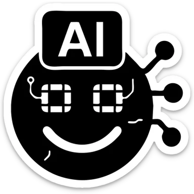 Make the smiley AI emoji look more robotic, with metallic features, digital eyes, and subtle circuitry, keep the modern solid filled icon style, with no background sticker