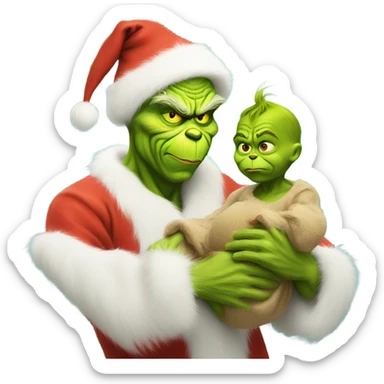 the grinch holding baby jesus sticker