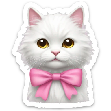 White fluffy cat with pink bow sticker
