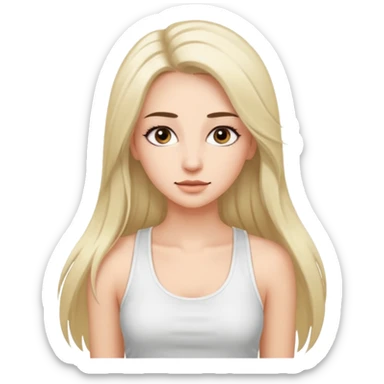 with long eyelashes, a white tank top, longer hair that doesn't pull on the long sticker