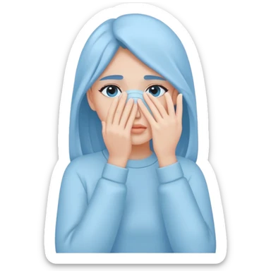 pastel blue girl covers her face with her hand sticker