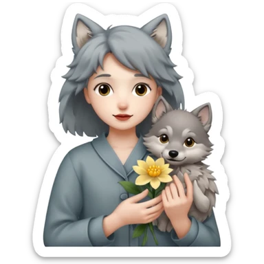 a flower in hand that holds the wolf sticker