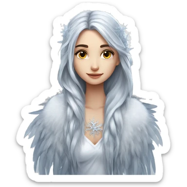 big wings, silver, feather, icy ,snowflake, Beautiful, fairy, long hair sticker