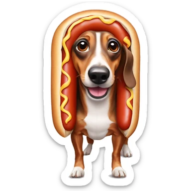 Sausage Dog in Hot Dog costume sticker