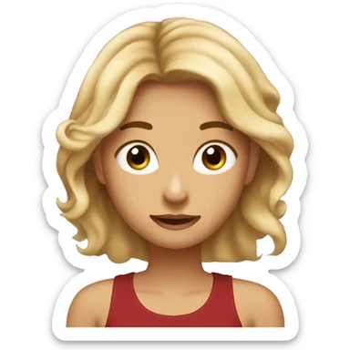 This emoji: 🤷🏼‍♀️ (make the girls hair light brown and wavy, give her some eyelashes, and make her wear a dark red tank top) sticker