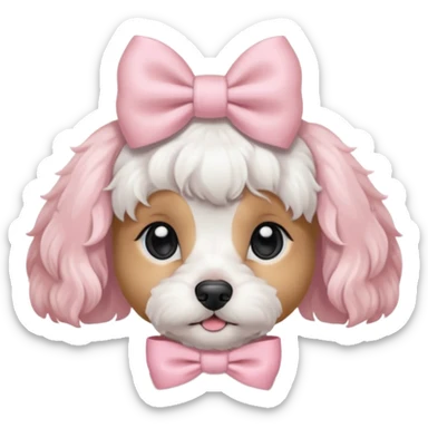 Coquette white cavoodle wearing light pink coquette bows  sticker