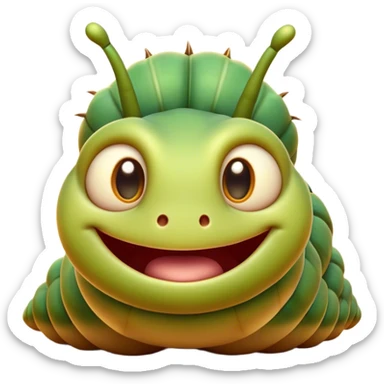 Cinematic Cheeky Caterpillar Portrait Emoji, Head tilted dramatically with an exaggeratedly surprised expression, featuring a tiny, wiggly body with wide, comically expressive eyes full of playful wonder and animated, curving segments, Simplified yet hilariously expressive features, highly detailed, glowing with a slightly sassy natural glow, high shine, dramatic yet playful, stylized with an air of cheeky woodland mischief, soft glowing outline, capturing the essence of a meme-worthy caterpillar that looks ready to wiggle its way into viral fame! sticker
