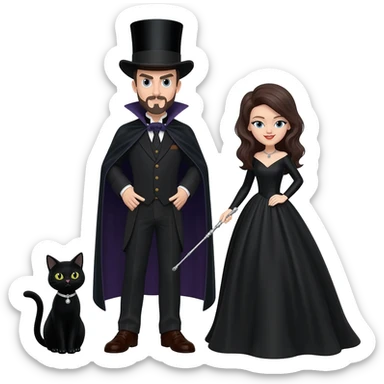 magician couple and their pet cat sticker