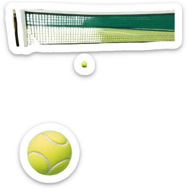 grass court, with the lines of the court clearl with visible in the background. A tennis racket and ball/ The scene captures the essence of the sport, highlighting the equipment and the vibrant, open atmosphere of a tennis match sticker