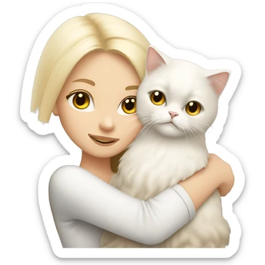 Blonde girl snuggling white Persian cat sticker