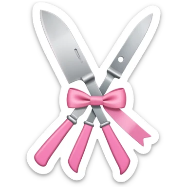 Kitchen knife with a pink bow tied around the handle, emoji style, simple, flat vector, white background, only one object sticker