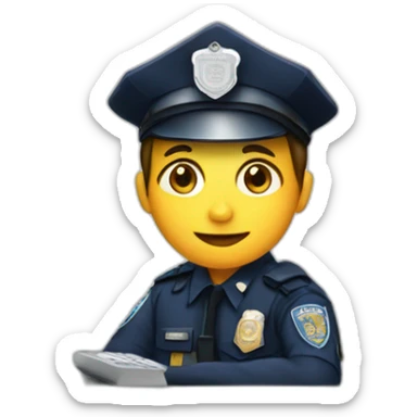 police sit near computer and coding sticker