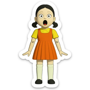 Change the expression to surprised with wide open eyes and mouth, keep the style and character the same, only modify eyes and mouth. sticker