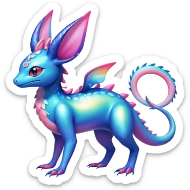 Colorful Iridescent Exotic Amaura-Salandit-Aurorus-Sylveon-Fakémon-hybrid-creature (full body)  sticker
