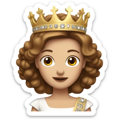 White pageant queen with brown hair with crown and sash sticker