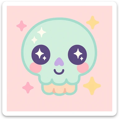 a glittery skull with sparkling highlights and a cute, vibrant look in kawaii style sticker