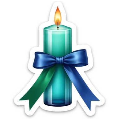 	2.	A vintage glass decorative candle in an elegant sapphire blue shade, placed next to a carefully tied emerald green ribbon. sticker
