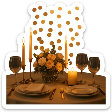 romantic candlelit dinner table sticker