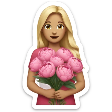 Girl with blond hair holding a bouquet of peonies sticker