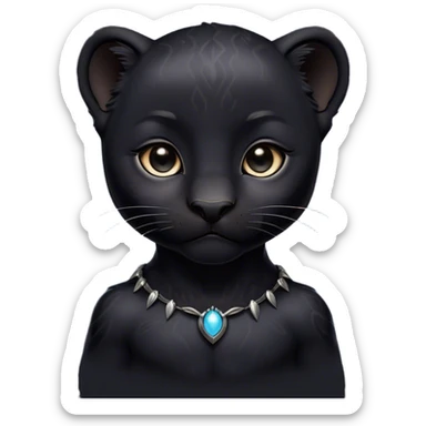 Cinematic Noble Baby black Panther Portrait Emoji, Poised with a touch of regal innocence, featuring a compact, sleek build with soft, dark fur and large, soulful eyes, Simplified yet sharp and sophisticated features, highly detailed, glowing with a gentle, mysterious glow, high shine, intelligent and endearing, stylized with an air of youthful authority, focused and attentive, soft glowing outline, capturing the essence of a tiny jungle guardian that appears ready to pounce out of the screen with effortless charm! sticker