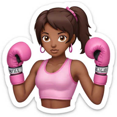 Brunette black girl wearing pink boxing gloves sticker