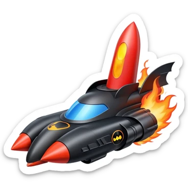 batmobile in rocket ship boom rocket at take-off in fire sticker