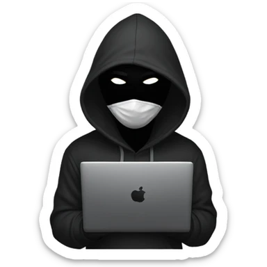 anonymous with laptop with black hoodie and having a mask  sticker