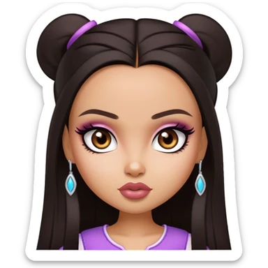 straight dark hair, dark brown eyes, pretty bratz baddie sticker