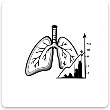 Hand-drawn lungs with oxygen measurement graph next to it, fitness capability visualization sticker