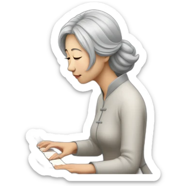 Chinese lady with gray hair praying piano sticker